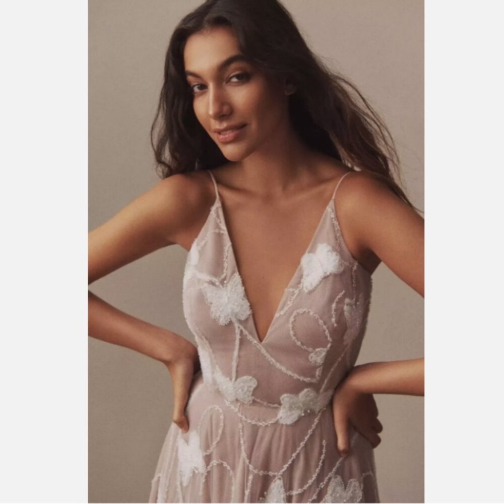 Anthropologie BHLDN Helsi Josephine Butterfly Printed V-Neck 3D Gown Size Large - Picture 14 of 16